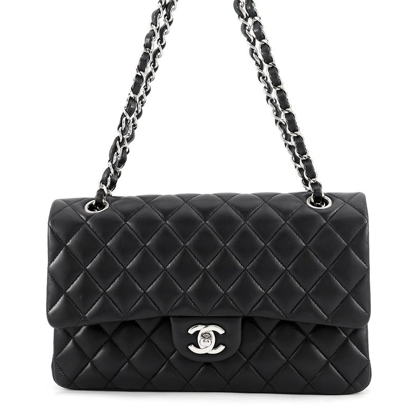 シャネル チェーンショルダーバッグ マトラッセ25 ココマーク ラムスキン ダブルチェーン A01112 CHANEL 黒