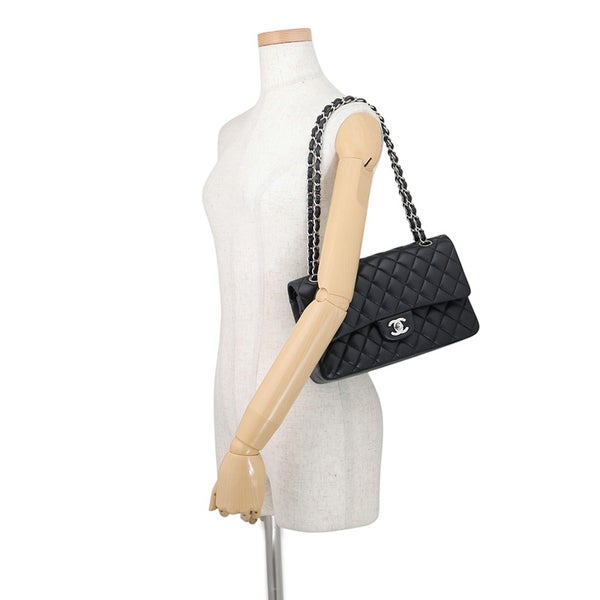 シャネル チェーンショルダーバッグ マトラッセ25 ココマーク ラムスキン ダブルチェーン A01112 CHANEL 黒