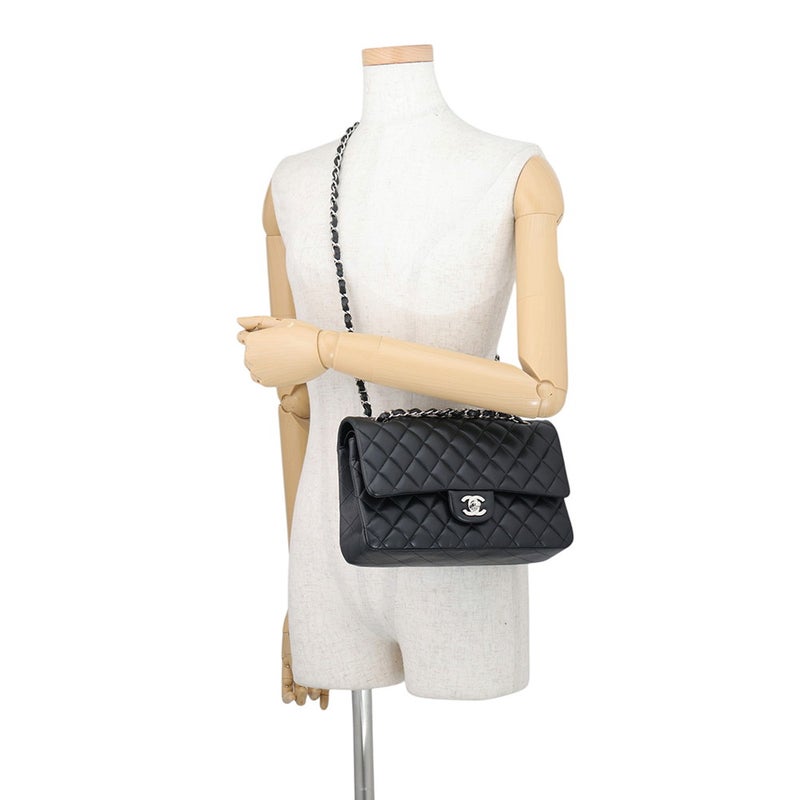 シャネル チェーンショルダーバッグ マトラッセ25 ココマーク ラムスキン ダブルチェーン A01112 CHANEL 黒