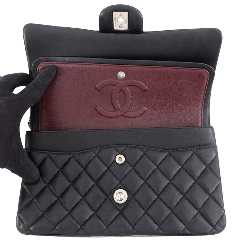 シャネル チェーンショルダーバッグ マトラッセ25 ココマーク ラムスキン ダブルチェーン A01112 CHANEL 黒