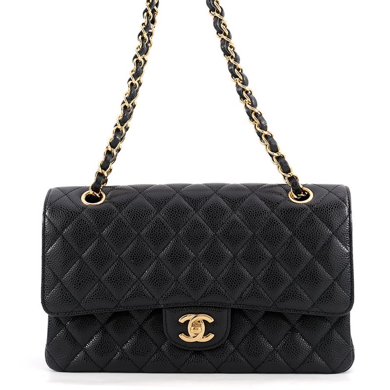 シャネル チェーンショルダーバッグ マトラッセ25 ココマーク キャビアスキン ダブルチェーン A01112 CHANEL 黒
