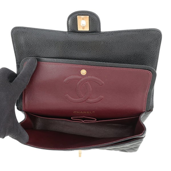 シャネル チェーンショルダーバッグ マトラッセ25 ココマーク キャビアスキン ダブルチェーン A01112 CHANEL 黒