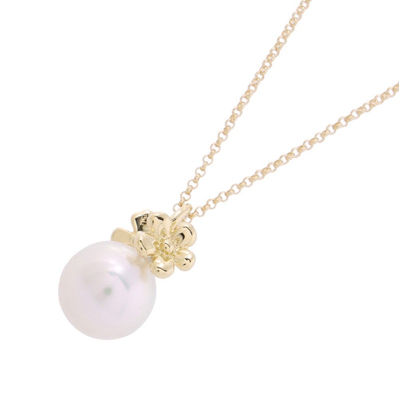 タサキ ネックレス フラワー バタフライ あこや真珠 パール K18YGイエローゴールド TASAKI ペンダント 花 蝶々