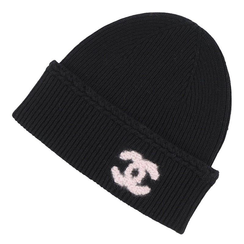 シャネル ニット帽 ココマーク カシミヤ シルク CHANEL 帽子 黒