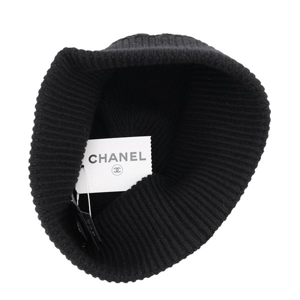 シャネル ニット帽 ココマーク カシミヤ シルク CHANEL 帽子 黒