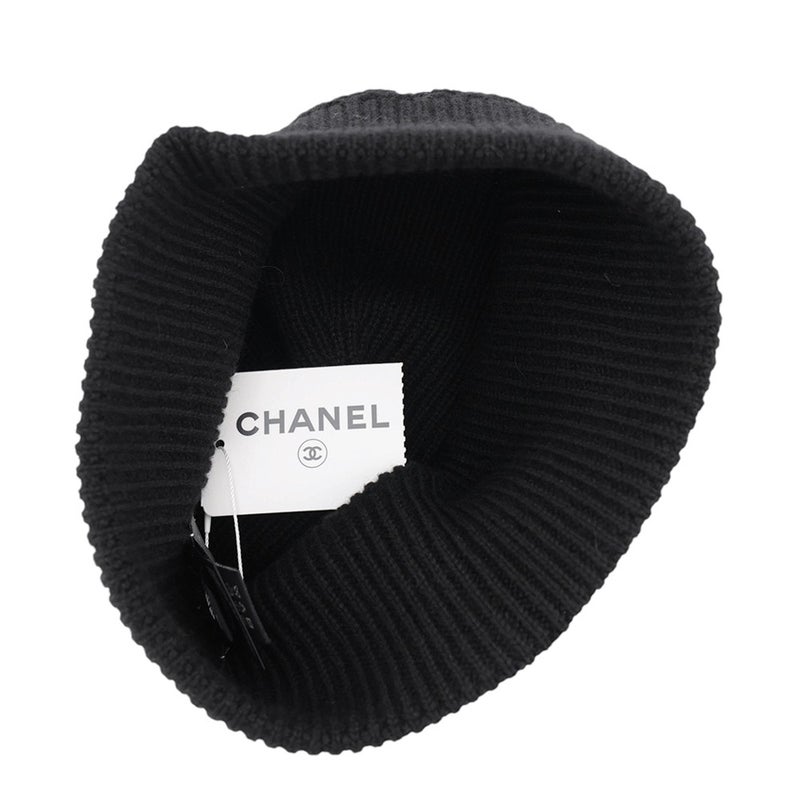 シャネル ニット帽 ココマーク カシミヤ シルク CHANEL 帽子 黒