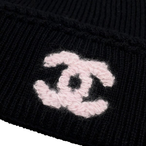 シャネル ニット帽 ココマーク カシミヤ シルク CHANEL 帽子 黒
