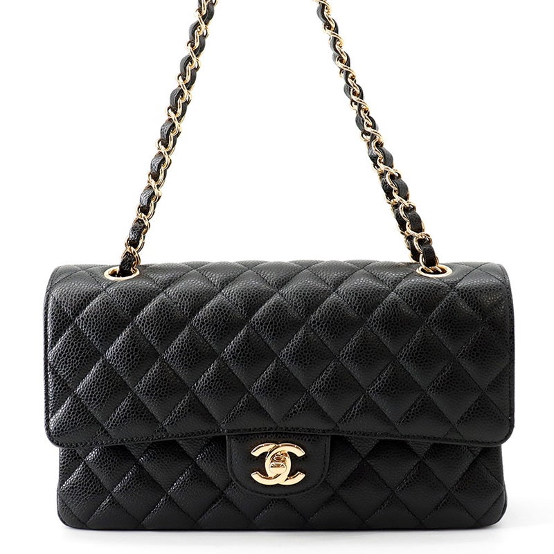 シャネル チェーンショルダーバッグ マトラッセ25 ココマーク キャビアスキン ダブルチェーン A01112 CHANEL 黒