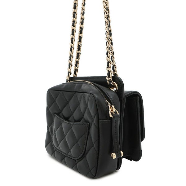 シャネル チェーンショルダーバッグ ミニ マトラッセ ココマーク ラムスキン AS1693 CHANEL 2way 黒