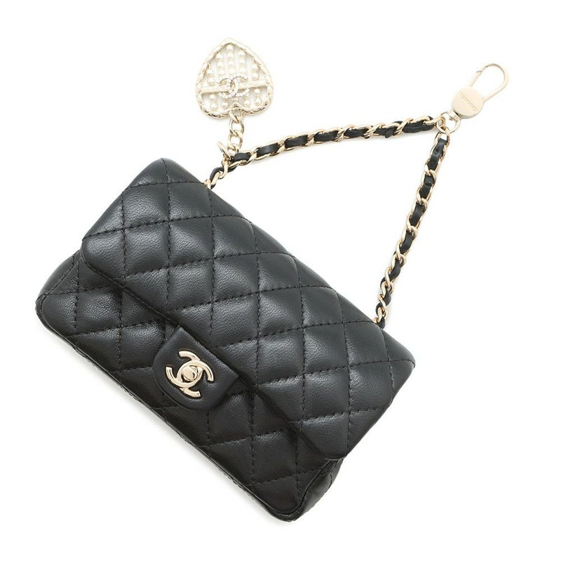 シャネル バッグチャーム ココマーク マトラッセ ミニバッグ ラムスキン AP4760 CHANEL ミニポーチ 小物入れ 黒