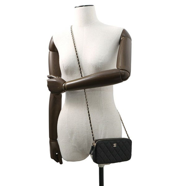 シャネル チェーンウォレット ココマーク マトラッセ キャビアスキン A82527 CHANEL ポシェット 財布 黒