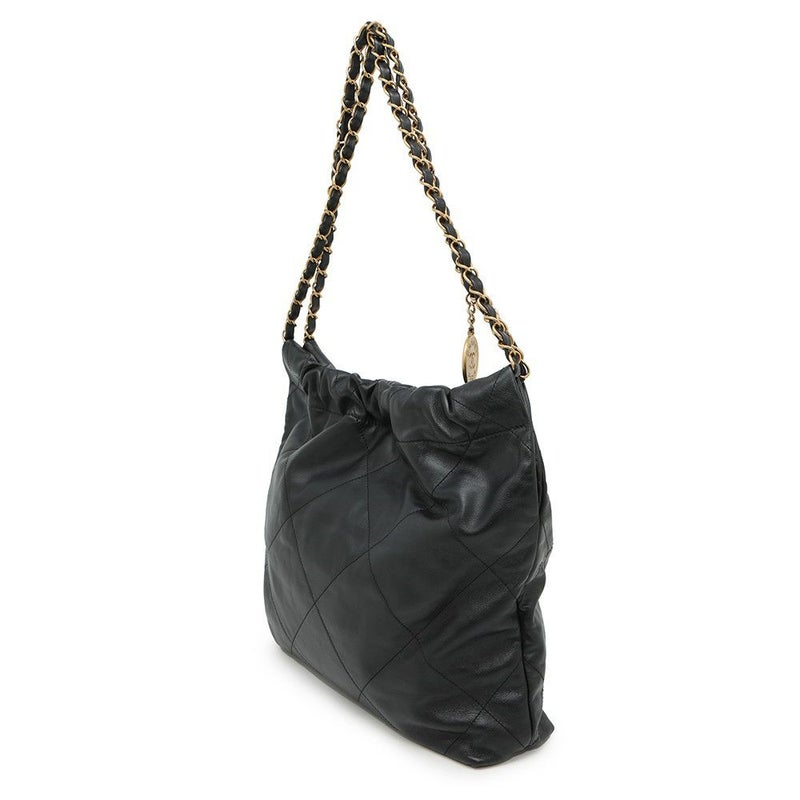 シャネル ハンドバッグ CHANEL 22 マトラッセ スモール シャイニーカーフ AS3260 ポーチ付き 黒