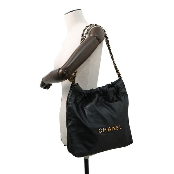 シャネル ハンドバッグ CHANEL 22 マトラッセ スモール シャイニーカーフ AS3260 ポーチ付き 黒
