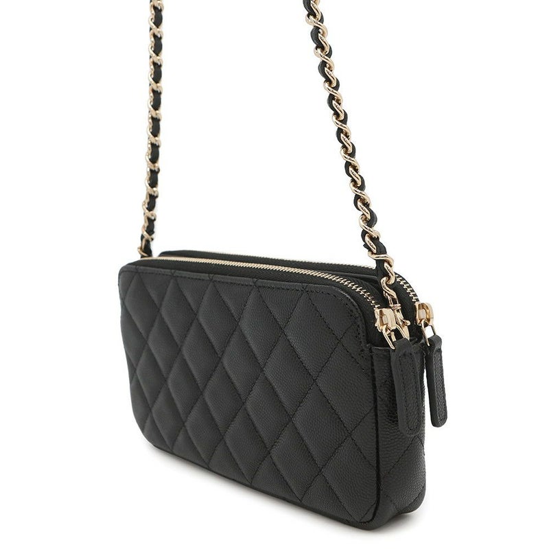 シャネル チェーンウォレット ココマーク マトラッセ キャビアスキン ラインストーン AP4627 CHANEL ポシェット 財布 黒