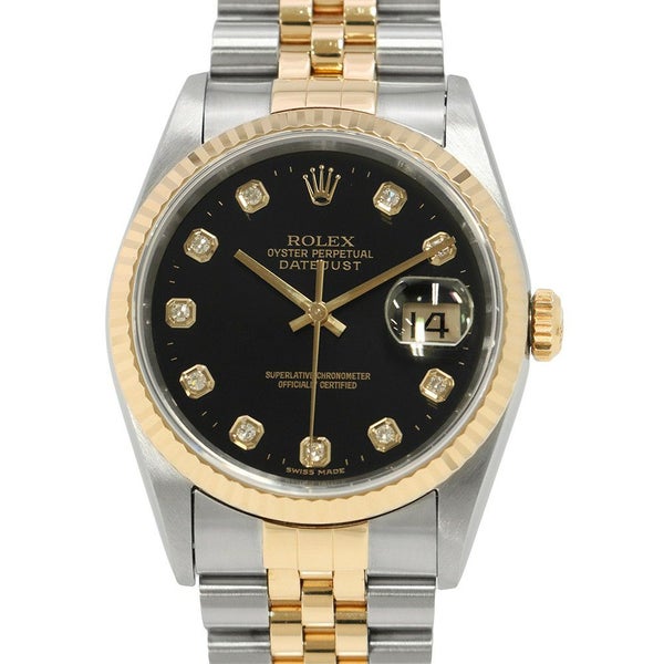 ロレックス デイトジャスト T番 SS/K18YG 16233G ROLEX 腕時計 黒文字盤 10Pダイヤ