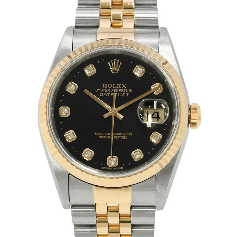 ロレックス デイトジャスト T番 SS/K18YG 16233G ROLEX 腕時計 黒文字盤 10Pダイヤ