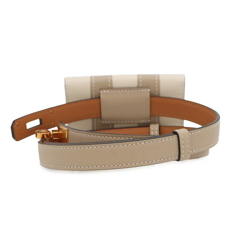 エルメス べルト ケリー・ポケット18 トレンチ/ゴールド/クレ/ゴールド金具 エプソン K刻印 ポーチ付き