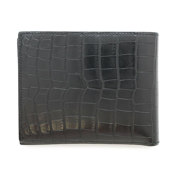 エルメス 二つ折り財布 MC2 ガリレイ ブラック アリゲーターマット X刻印 HERMES 財布 メンズ 黒