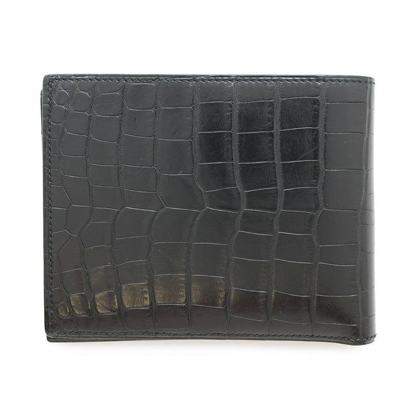 エルメス 二つ折り財布 MC2 ガリレイ ブラック アリゲーターマット X刻印 HERMES 財布 メンズ 黒