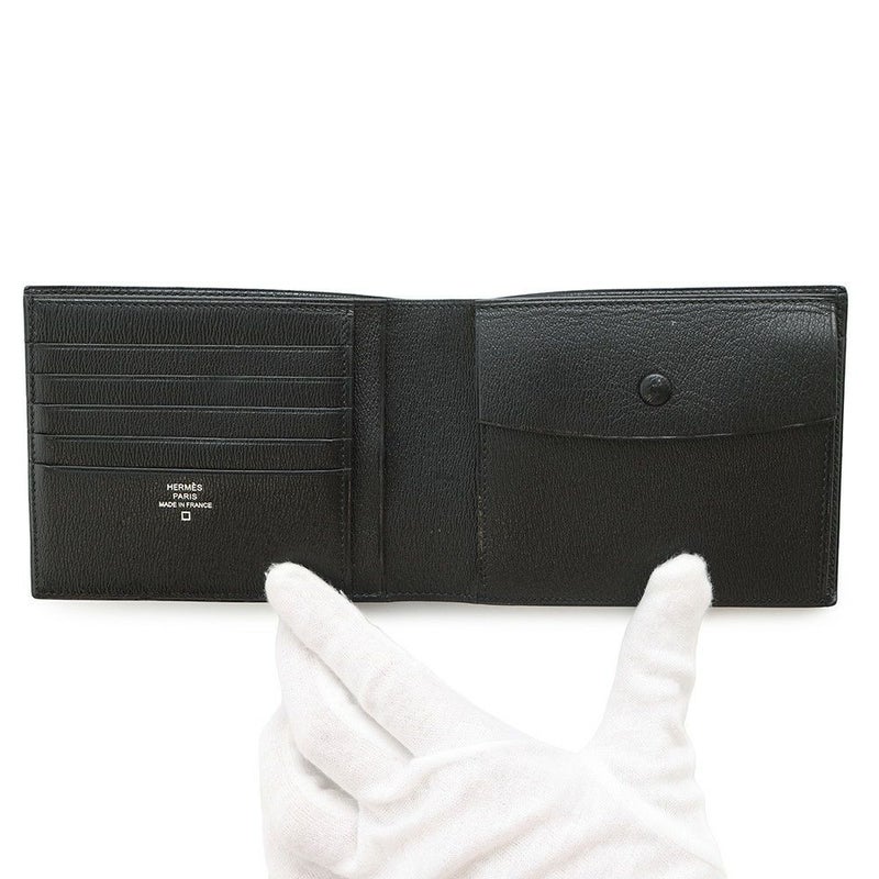エルメス 二つ折り財布 MC2 ガリレイ ブラック アリゲーターマット X刻印 HERMES 財布 メンズ 黒