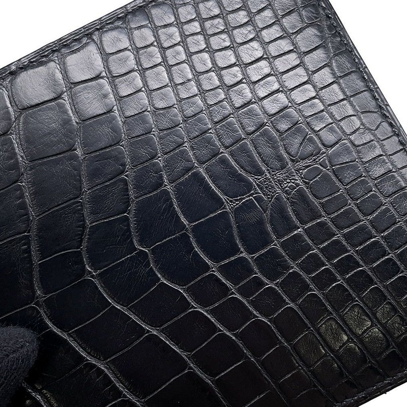 エルメス 二つ折り財布 MC2 ガリレイ ブラック アリゲーターマット X刻印 HERMES 財布 メンズ 黒