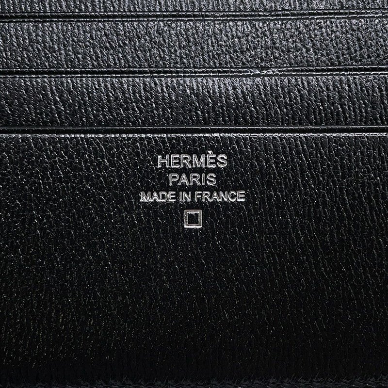 エルメス 二つ折り財布 MC2 ガリレイ ブラック アリゲーターマット X刻印 HERMES 財布 メンズ 黒