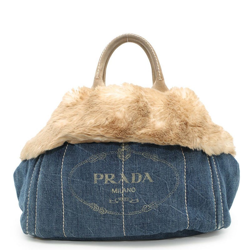 プラダ トートバッグ カナパ デニム フェイクファー BN2182 PRADA