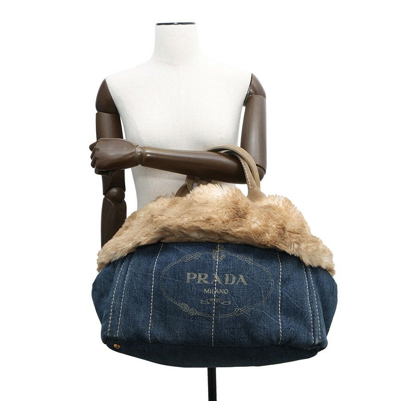 プラダ トートバッグ カナパ デニム フェイクファー BN2182 PRADA