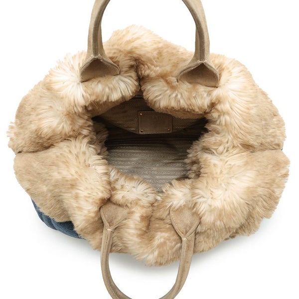 プラダ トートバッグ カナパ デニム フェイクファー BN2182 PRADA