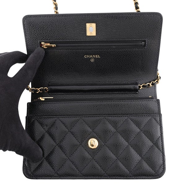 シャネル チェーンウォレット クラシック マトラッセ ココマーク キャビアスキン AP4241 CHANEL 財布 黒