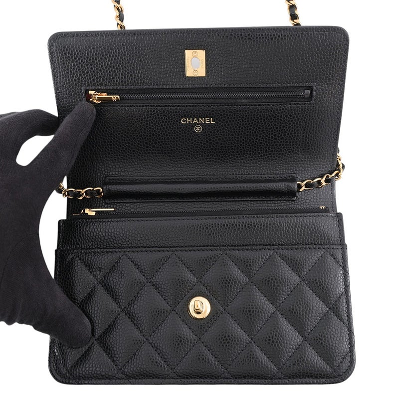 シャネル チェーンウォレット クラシック マトラッセ ココマーク キャビアスキン AP4241 CHANEL 財布 黒