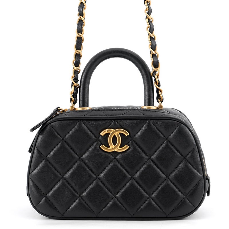 シャネル チェーンショルダーバッグ マトラッセ ミニ ボーリングバッグ ココマーク レザー AS5572 CHANEL 黒