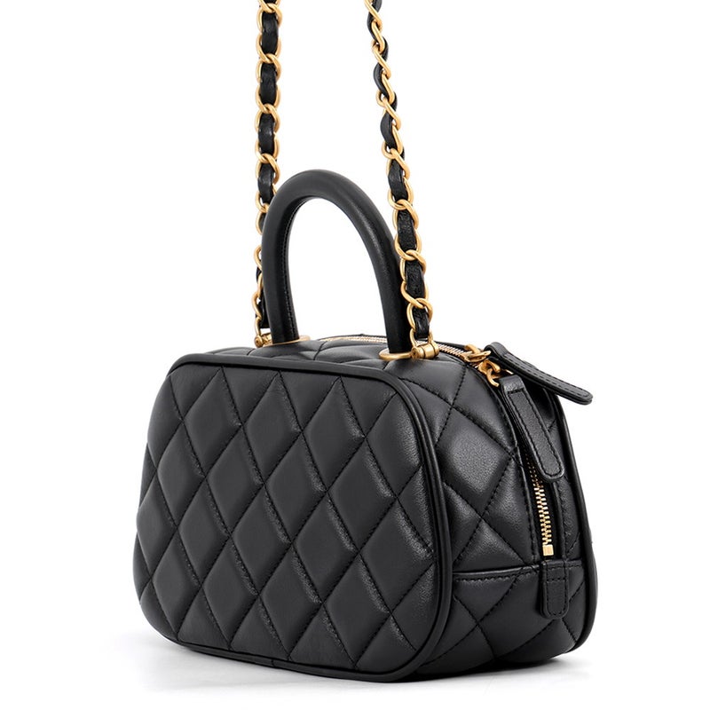 シャネル チェーンショルダーバッグ マトラッセ ミニ ボーリングバッグ ココマーク レザー AS5572 CHANEL 黒