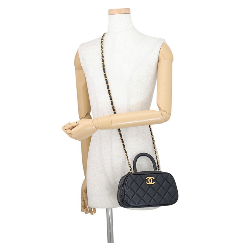 シャネル チェーンショルダーバッグ マトラッセ ミニ ボーリングバッグ ココマーク レザー AS5572 CHANEL 黒