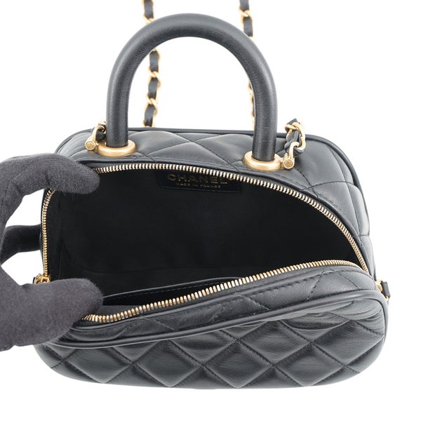 シャネル チェーンショルダーバッグ マトラッセ ミニ ボーリングバッグ ココマーク レザー AS5572 CHANEL 黒
