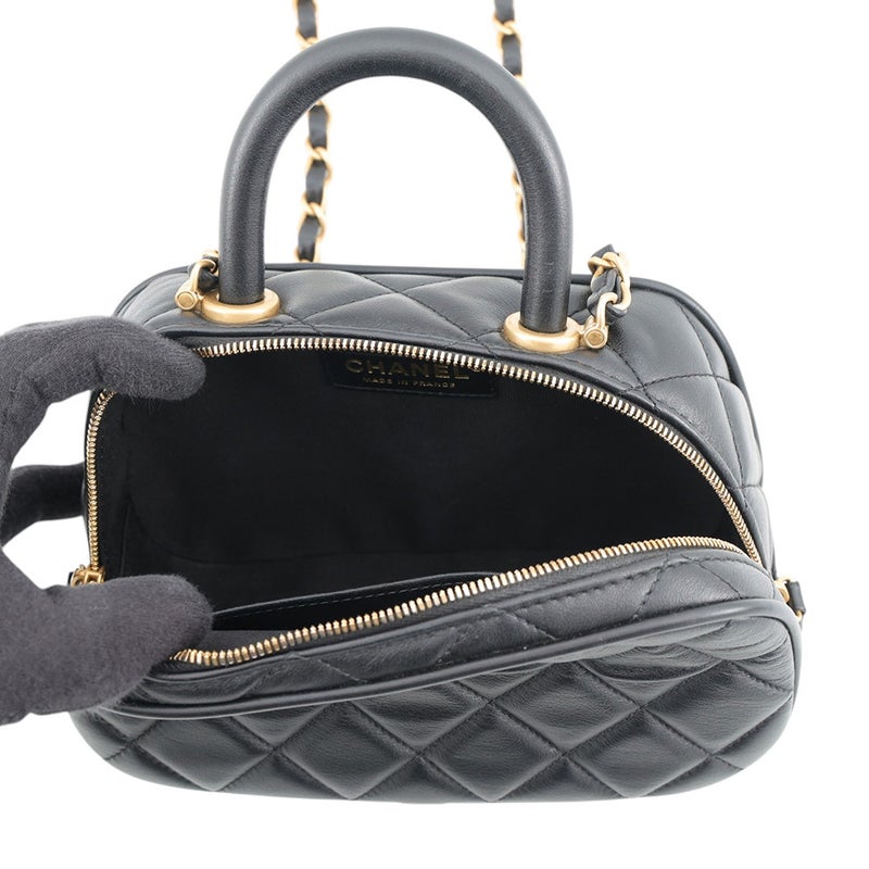 シャネル チェーンショルダーバッグ マトラッセ ミニ ボーリングバッグ ココマーク レザー AS5572 CHANEL 黒