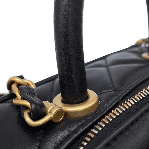シャネル チェーンショルダーバッグ マトラッセ ミニ ボーリングバッグ ココマーク レザー AS5572 CHANEL 黒