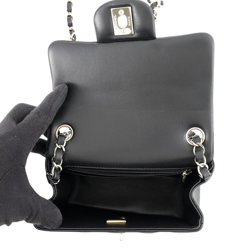 シャネル チェーンショルダーバッグ ミニ クラシック マトラッセ ココマーク ラムスキン A35200 CHANEL バッグ ミニマト 黒