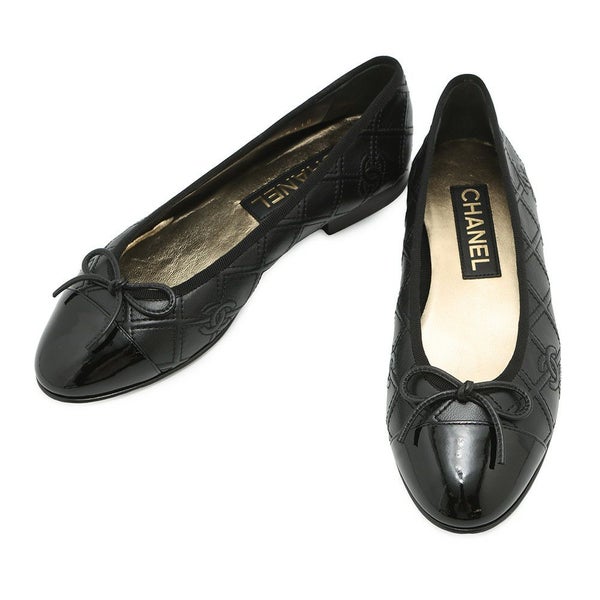 シャネル パンプス ココマーク バレエシューズ ラムスキン エナメル レディースサイズ37 1/2C G40110 CHANEL 靴 黒