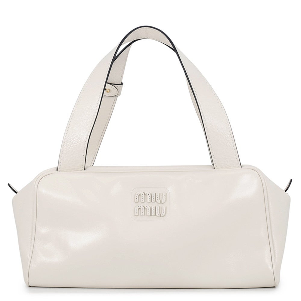 ミュウミュウ ハンドバッグ ボーリング ロゴ レザー 5BB182 Miu Miu 白