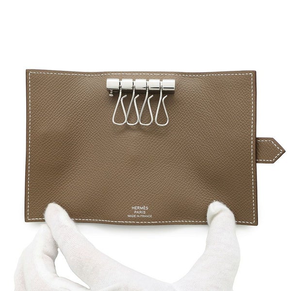 エルメス 4連キーケース ベアン エトゥープ/シルバー金具 エプソン W刻印 HERMES