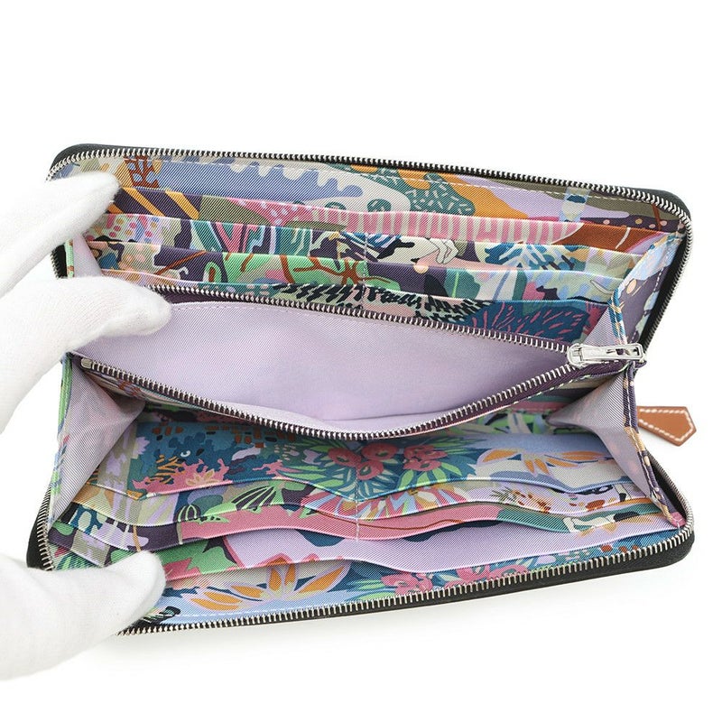 エルメス 長財布 アザップロング シルクイン ブラック/シルバー金具 エプソン K刻印 財布 黒