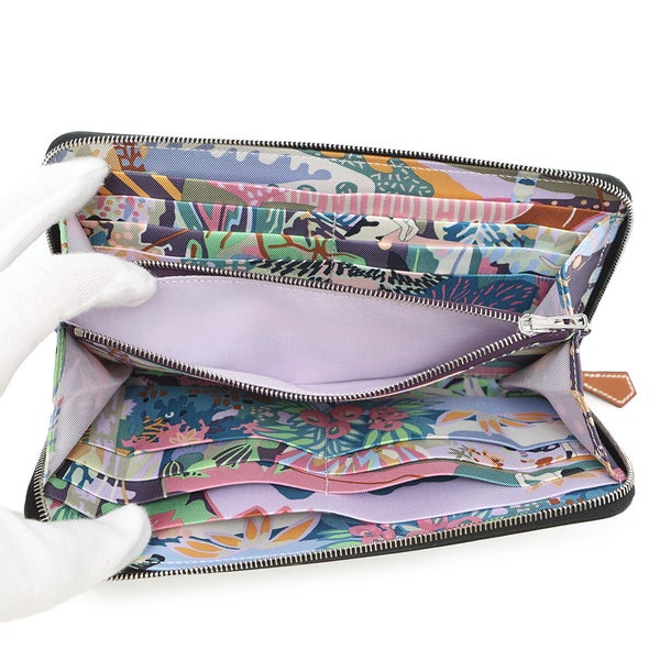 エルメス 長財布 アザップロング シルクイン ブラック/シルバー金具 エプソン K刻印 財布 黒