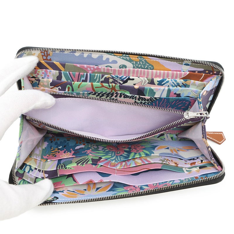 エルメス 長財布 アザップロング シルクイン ブラック/シルバー金具 エプソン K刻印 財布 黒