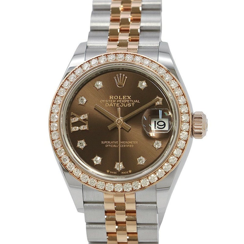 ロレックス レディ デイトジャスト SS/K18PG ダイヤベゼル 279381RBR チョコレート文字盤 9Pスターダイヤ IXダイヤ