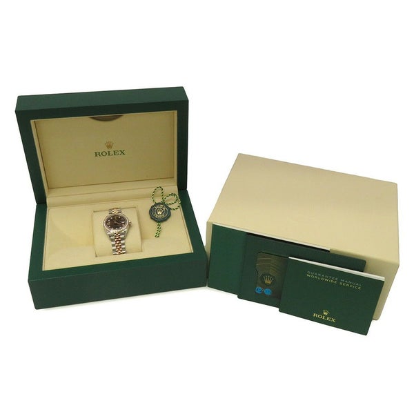 ロレックス レディ デイトジャスト SS/K18PG ダイヤベゼル 279381RBR チョコレート文字盤 9Pスターダイヤ IXダイヤ