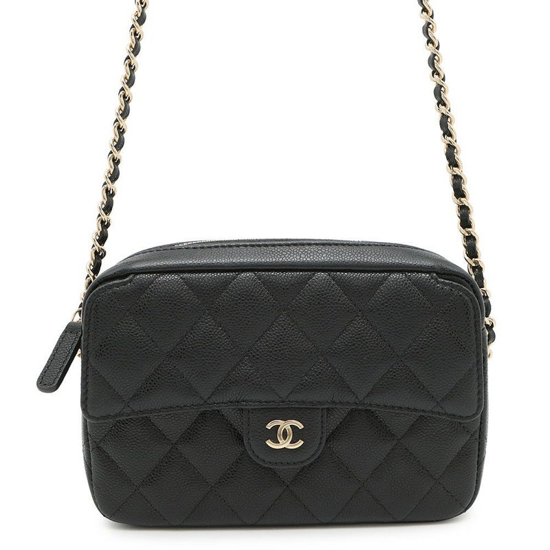 シャネル チェーンショルダーバッグ マトラッセ ココマーク クラシック チェーンクラッチ キャビアスキン AP4425 黒
