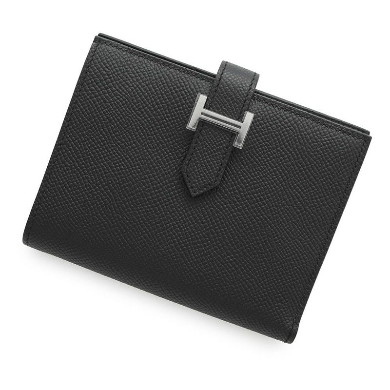 エルメス 二つ折り財布 ベアンコンパクト ブラック/シルバー金具 ヴォーマダム K刻印 黒