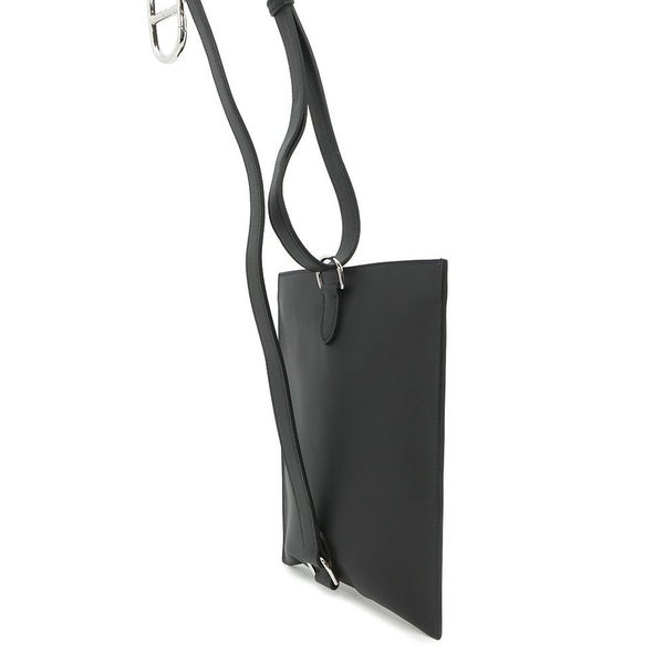 エルメス ボディバッグ ポルトフォイユ・ポッシャンプリュス ブラック/シルバー金具 スイフト B刻印 黒