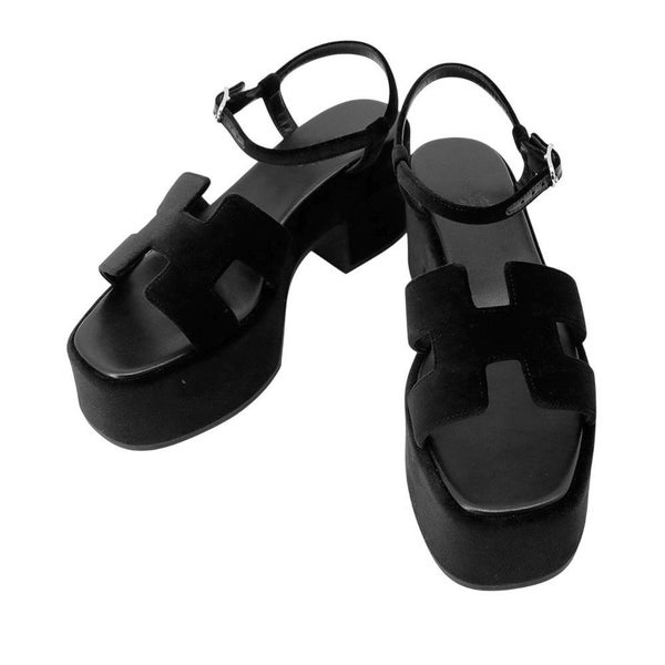 エルメス サンダル ジャム 30 ベロア レディースサイズ37 HERMES 靴 黒